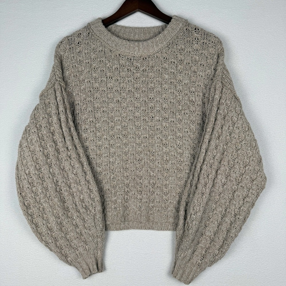 Blu Pepper Sweater Womens Large Beige Pointelle Knit Balloon Sleeve B1SX1012-SET